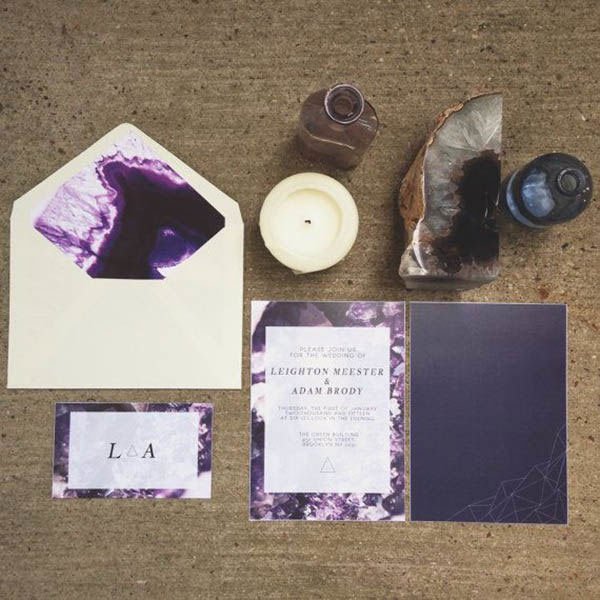 faire part mariage theme mineral geode violet